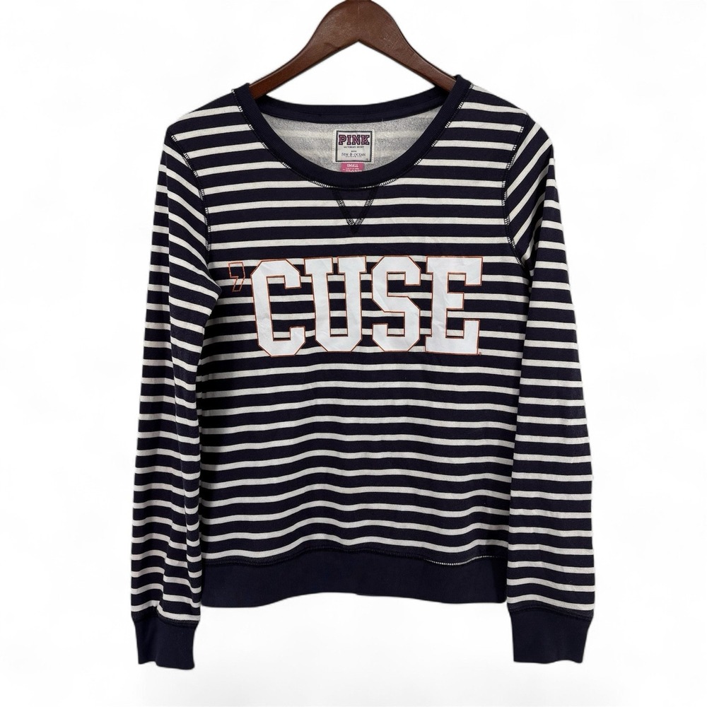 VS PINK Syracuse Orange CUSE‎ Striped Sweatshirt S Coastal Preppy Varsity Y2K